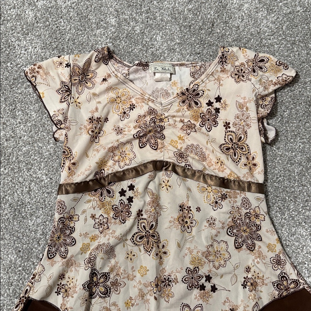 Y2K La Khaki Brown Floral Top - Picture 3 of 4